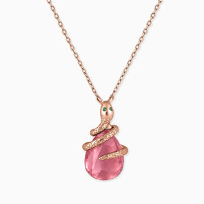 18KT Rose Gold Vermeil Pear Pink Tourmaline Serpent Wrap Necklace Wild Oath Front View