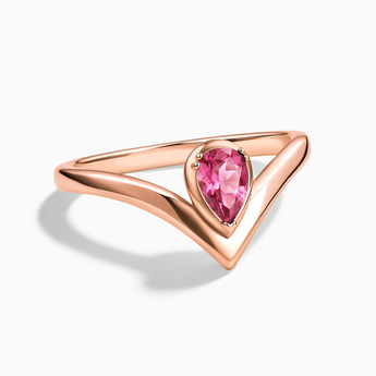 18KT Rose Gold Vermeil Pear Pink Tourmaline V Band Ring - Chevron Front View