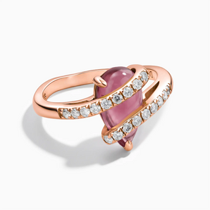18KT Rose Gold Vermeil Pear Pink Tourmaline Wrap Ring - Orbit Front View