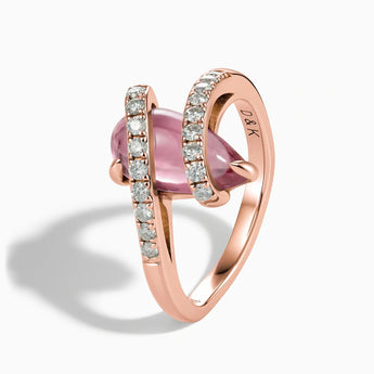 18KT Rose Gold Vermeil Pear Pink Tourmaline Wrap Ring - Orbit Side View