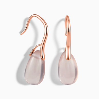 18KT Rose Gold Vermeil Pear Rose Quartz Dangle Earrings - Dew Arc Front View