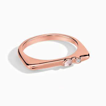 18KT Rose Gold Vermeil Pear Rose Quartz Puzzle Stacking Ring - Minimal Calm Front View