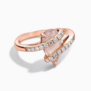 18KT Rose Gold Vermeil Pear Rose Quartz Wrap Ring - Orbit Front View