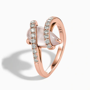 18KT Rose Gold Vermeil Pear Rose Quartz Wrap Ring - Orbit Side View
