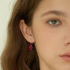 18KT Rose Gold Vermeil Pear  Ruby Dangle Earrings - Petal Rain Model Shot