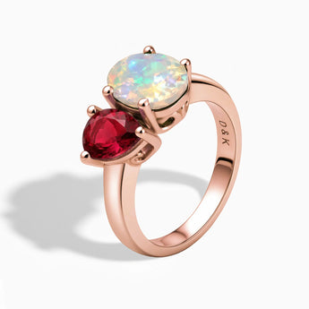 18KT Rose Gold Vermeil Pear Ruby & Oval Opal Toi et Moi Ring - Twin Reverie Side View
