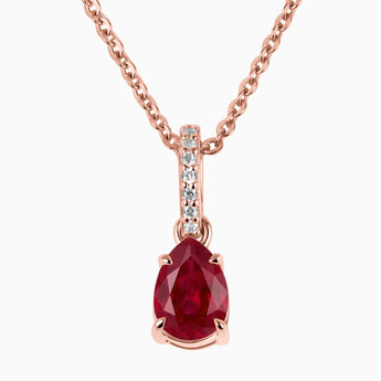 18KT Rose Gold Vermeil Pear Ruby Pendant Necklace - Ocean Tear Front View