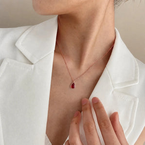 18KT Rose Gold Vermeil Pear Ruby Reversible Necklace - Inner Heart Model Shot