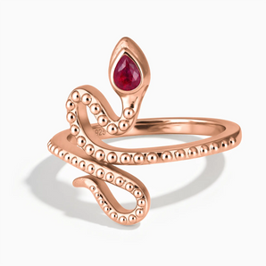 18KT Rose Gold Vermeil Pear Ruby Serpent Ring - Mystic Coil Front View