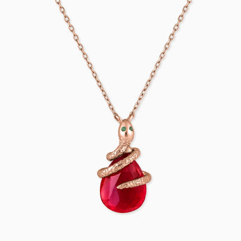 18KT Rose Gold Vermeil Pear Ruby Serpent Wrap Necklace Wild Oath Front View