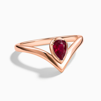 18KT Rose Gold Vermeil Pear Ruby V Band Ring - Chevron Front View