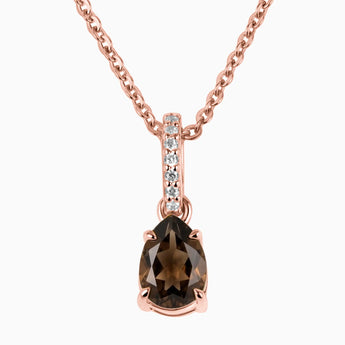 18KT Rose Gold Vermeil Pear Smoky Quartz Pendant Necklace - Ocean Tear Front View