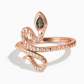 18KT Rose Gold Vermeil Pear Smoky Quartz Serpent Ring - Mystic Coil Front View