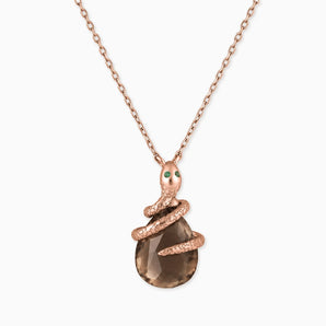 18KT Rose Gold Vermeil Pear Smoky Quartz Serpent Wrap Necklace Wild Oath Front View