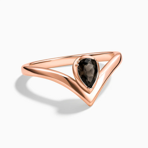 18KT Rose Gold Vermeil Pear Smoky Quartz V Band Ring - Chevron Front View