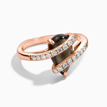 18KT Rose Gold Vermeil Pear Smoky Quartz Wrap Ring - Orbit Front View