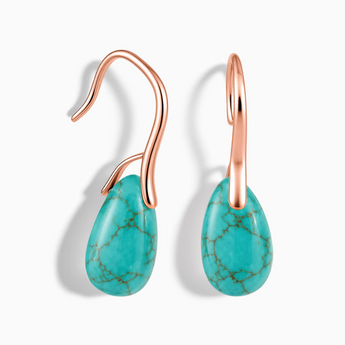18KT Rose Gold Vermeil Pear Turquoise Dangle Earrings - Dew Arc Front View