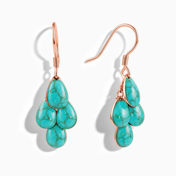 18KT Rose Gold Vermeil Pear Turquoise Dangle Earrings - Petal Rain Front View