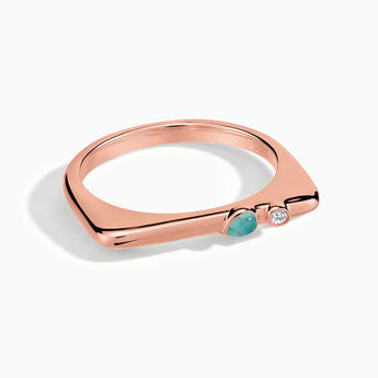 18KT Rose Gold Vermeil Pear Turquoise Puzzle Stacking Ring - Minimal Calm Front View