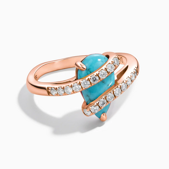 18KT Rose Gold Vermeil Pear Turquoise Wrap Ring - Orbit Front View