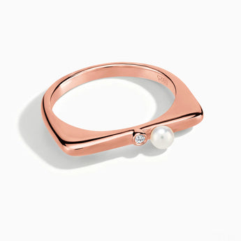 18KT Rose Gold Vermeil Pearl Puzzle Stacking Ring - Minimal Mood Front View