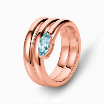 18KT Rose Gold Vermeil Marquise Aquamarine Wrap Ring - Eye of Light Side Profile View