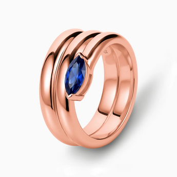 18KT Rose Gold Vermeil Marquise Blue Sapphire Wrap Ring - Eye of Light Side Profile View