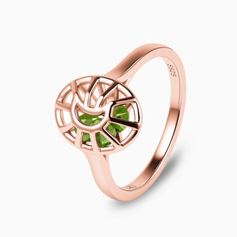 18KT Rose Gold Vermeil Peridot Crescent Moon Hollow Oval Shaker Ring - Soul Cage Side View