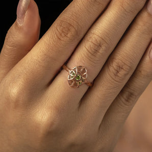 18KT Rose Gold Vermeil Peridot Crescent Moon Hollow Oval Shaker Ring - Soul Cage Worn View