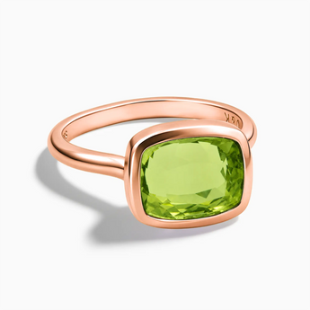 18KT Rose Gold Vermeil Peridot Cushion Ring - Pure Hush Front View