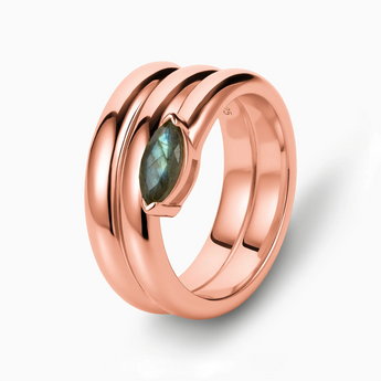 18KT Rose Gold Vermeil Marquise Labradorite Wrap Ring - Eye of Light Side Profile View