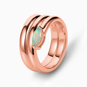 18KT Rose Gold Vermeil Marquise Opal Wrap Ring - Eye of Light Side Profile View