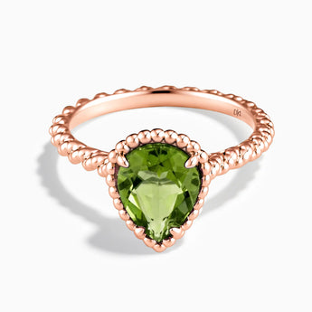 18KT Rose Gold Vermeil Peridot Pear Ring - Still Light Front View