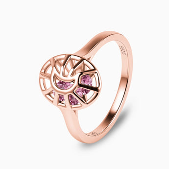 18KT Rose Gold Vermeil Pink Tourmaline Crescent Moon Hollow Oval Shaker Ring - Soul Cage Side View