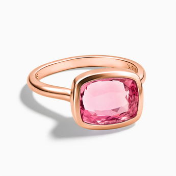 18KT Rose Gold Vermeil Pink Tourmaline Cushion Ring - Pure Hush Front View