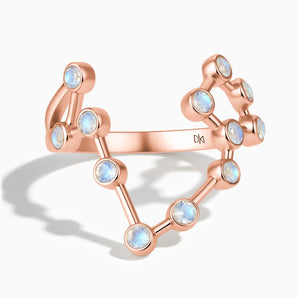 18KT Rose Gold Vermeil Pisces Zodiac Constellation Ring - Moonstone Front View
