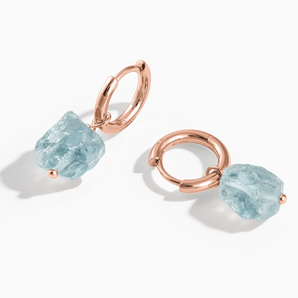 18KT Rose Gold Vermeil Raw Aquamarine Drop Hoop Earrings - Untamed Grace Front View