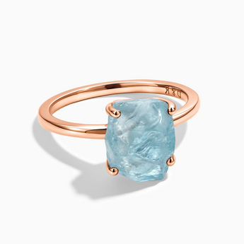 18KT Rose Gold Vermeil Raw Aquamarine Ring - Freeform Front View