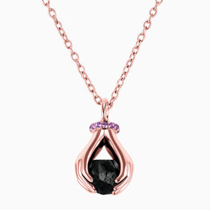 18KT Rose Gold Vermeil Raw Black Onyx Cradle Necklace - Guardian Hands Front View