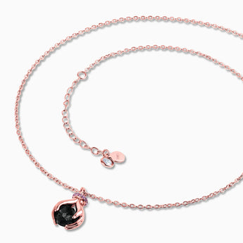 18KT Rose Gold Vermeil Raw Black Onyx Cradle Necklace - Guardian Hands Side View