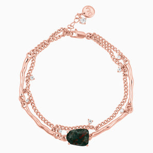 18KT Rose Gold Vermeil Raw Bloodstone Layered Bracelet - Wild Vine Front View