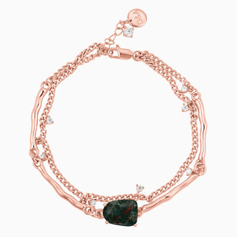 18KT Rose Gold Vermeil Raw Bloodstone Layered Bracelet - Wild Vine Front View