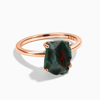 18KT Rose Gold Vermeil Raw Bloodstone Ring - Freeform Front View