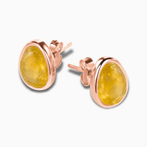18KT Rose Gold Vermeil Raw Citrine Bezel Stud Earrings - Fluid Frame Side View