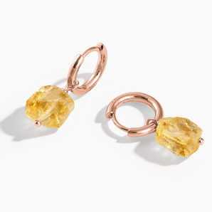 18KT Rose Gold Vermeil Raw Citrine Drop Hoop Earrings - Untamed Grace Front View