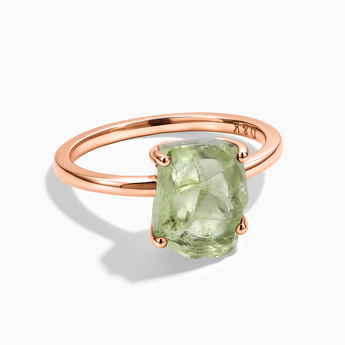 18KT Rose Gold Vermeil Raw Green Amethyst Ring - Freeform Front View