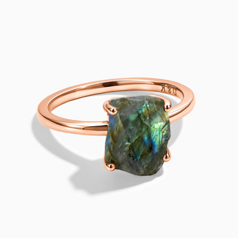 18KT Rose Gold Vermeil Raw Labradorite Ring - Freeform Front View