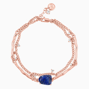 18KT Rose Gold Vermeil Raw Lapis Lazuli Layered Bracelet - Wild Vine Front View
