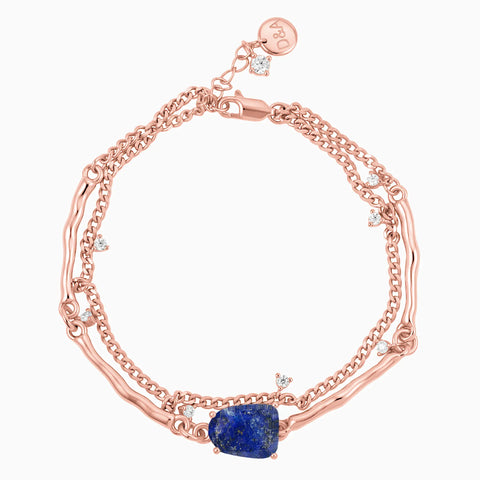 18KT Rose Gold Vermeil Raw Lapis Lazuli Layered Bracelet - Wild Vine Front View