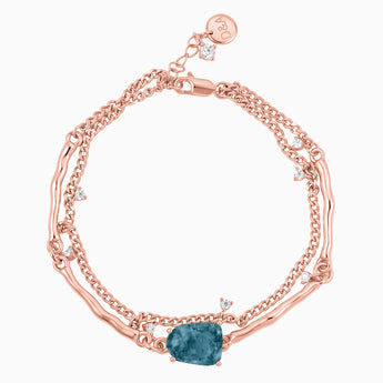 18KT Rose Gold Vermeil Raw London Blue Topaz Layered Bracelet - Wild Vine Front View